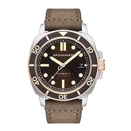 Spinnaker mens 42mm hull diver automatic cognac brown 3 hands watch with genuine leather strap sp-5088-04