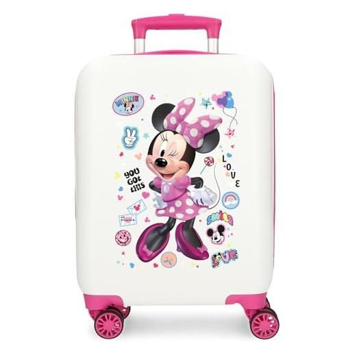 Disney joumma minnie party valigia da cabina bianca 33 x 50 x 20 cm rigida abs chiusura a combinazione laterale 28,4 l 2 kg 4 ruote doppie bagaglio a mano, bianco, valigia cabina