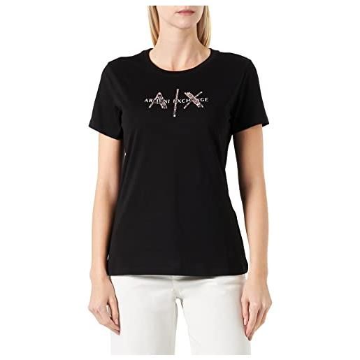 ARMANI EXCHANGE vestibilità regolare, logo con paillettes, t-shirt donna, nero, xs