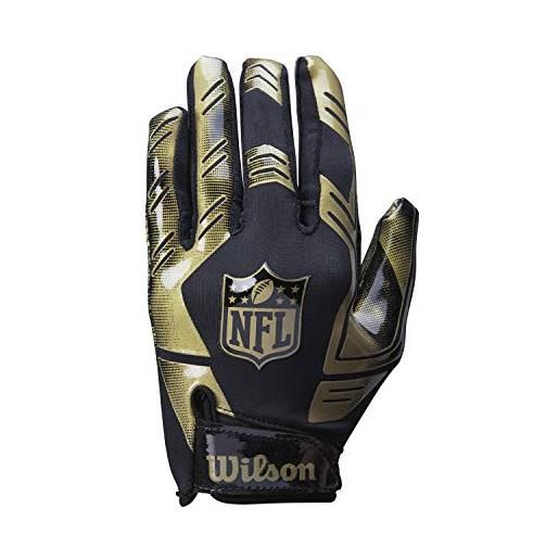 Wilson nfl stretch fit receivers glove, wtf930600m guanti da ricevitore per football, taglia unica, nero/oro