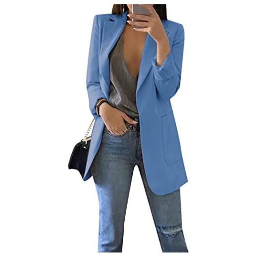 OMZIN blazer con parte delantera abierta para informal ligero sólido con mangas enrolladas camisa blazer básico simple traje con bolsillos azul marino s