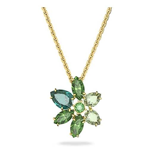 Swarovski gema collana pendente, con cristalli Swarovski a taglio misto, motivo floreale, placcata in tonalità oro, verde