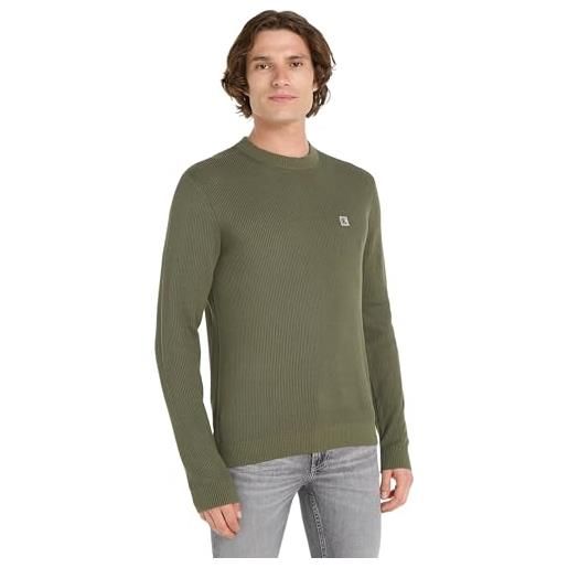 Calvin Klein Jeans ck embro badge sweater j30j324598 maglione a collo alto, verde (dusty olive), l uomo