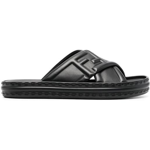 FENDI sandali slides con logo goffrato - nero