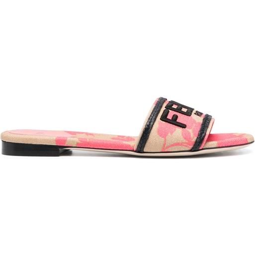FENDI sandali slides con ricamo - rosa