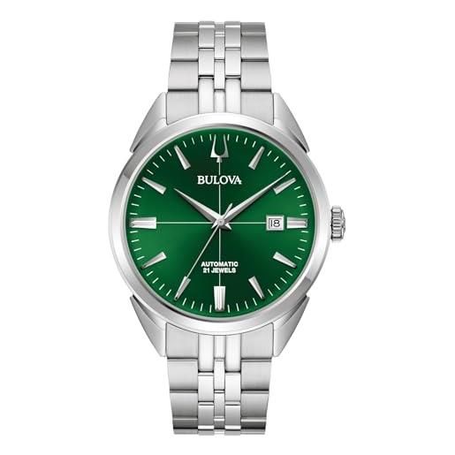 Bulova sutton automatic men's watch, green 96b424, steel case and bracelet