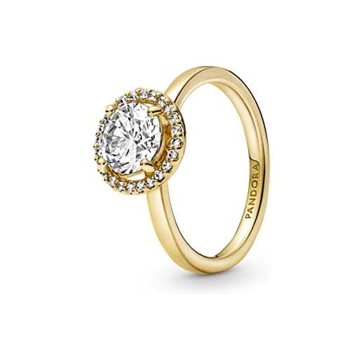 Pandora timeless anello, rotondo con cerchio brillante placcato in oro 14 k con zirconia cubica trasparente, 56