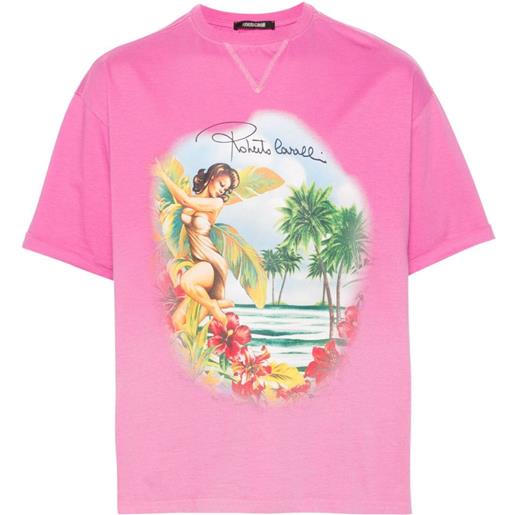 Roberto Cavalli t-shirt con stampa hawaii - rosa