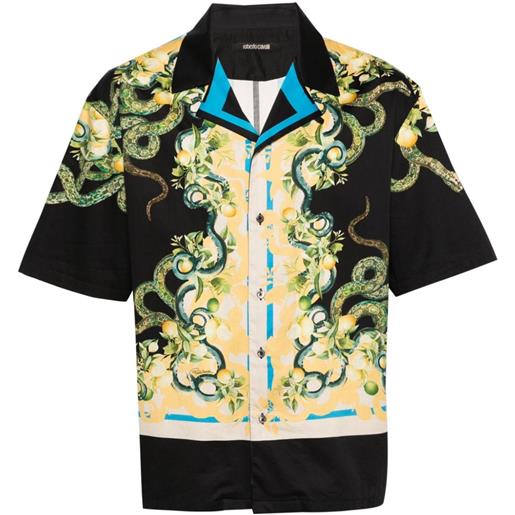 Roberto Cavalli camicia con stampa lemon and snake - nero