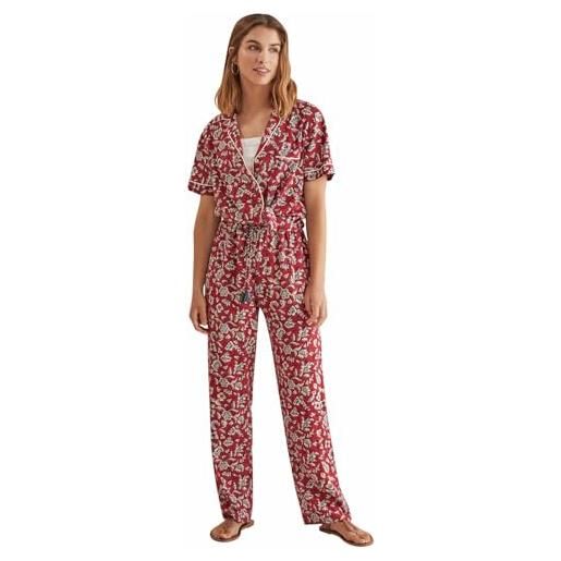 women'secret pigiama lungo floreale set, stampa rossa, xl donna