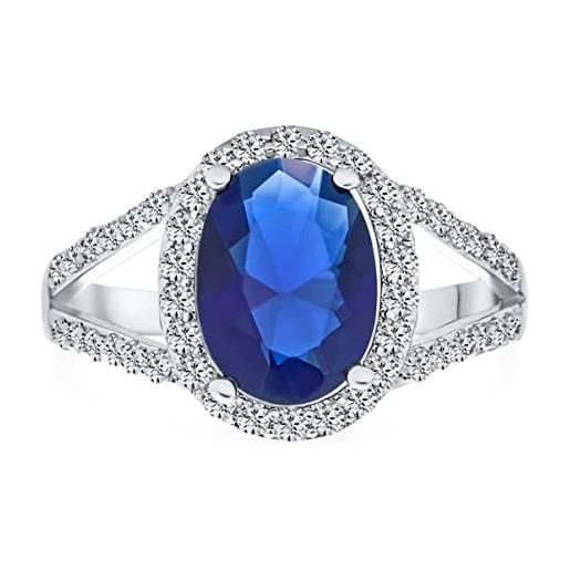 Bling Jewelry personalizzare classico tradizionale 10ct aaa cz brillante simulato royal blue sapphire cut halo dichiarazione anello di fidanzamento solitario ovale con gambo diviso banda sottile placcato argento