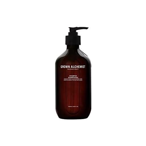 Grown Alchemist shampoo: rosa damascena, pepe nero, salvia - shampoo per capelli sani, idratati e brillanti - rafforza le ciocche e i follicoli piliferi - 500ml