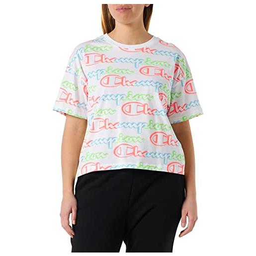 Champion legacy color ground all-over croptop s/s t-shirt, bianco, m donna