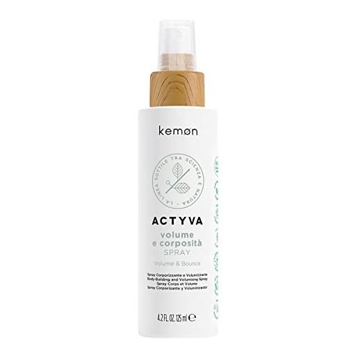Kemon - actyva volume e corposità bodyfying spray, azione districante e corporizzante, con semi di lino, effetto antistatico, senza siliconi - 125 ml