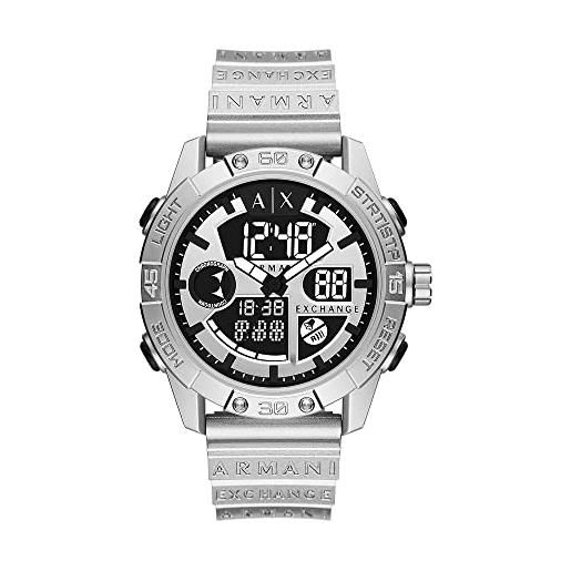 Armani Exchange orologio da uomo, movimento ana-digi, cassa abs argento 46mm con cinturino in poliuretano, ax2965