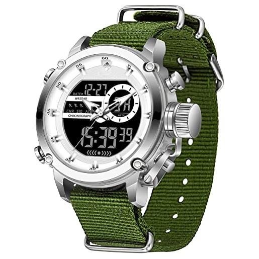 kieyeeno militare digitale orologio uomo sportivo, 30m impermeabile cronografo orologio da polso, automatico data luminoso movimento giapponese orologio argento