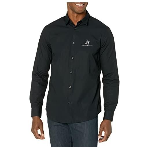 ARMANI EXCHANGE a| x maglia a maniche lunghe con bottoni camicia elegante, nero, s uomo