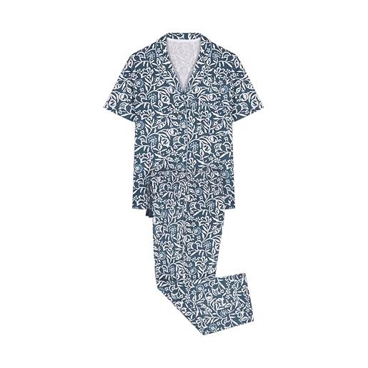 Women'secret pigiama camicia 100% cotone capri fiori set, stampa blu, l donna