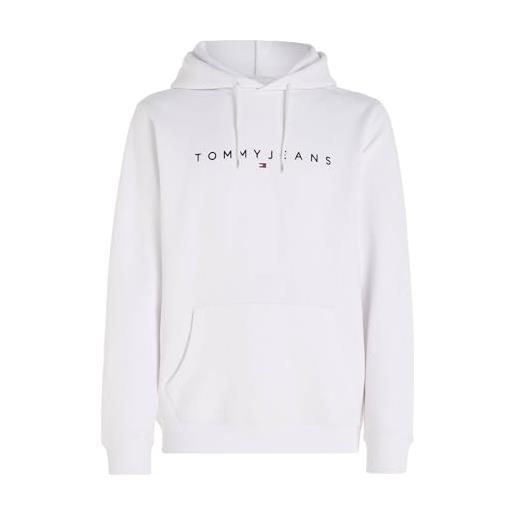 Tommy Jeans tjm reg linear logo hoodie ext dm0dm17985 felpe con cappuccio, bianco (white), l uomo