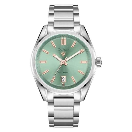 CADISEN orologio automatico uomo vetro zaffiro meccanico impermeabile tempo libero classico, 8227 verde