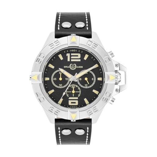 Spears & Walker orologio analogico al quarzo da uomo, cronografo con cinturino in vera pelle, nero 10070240, argento, cinghia