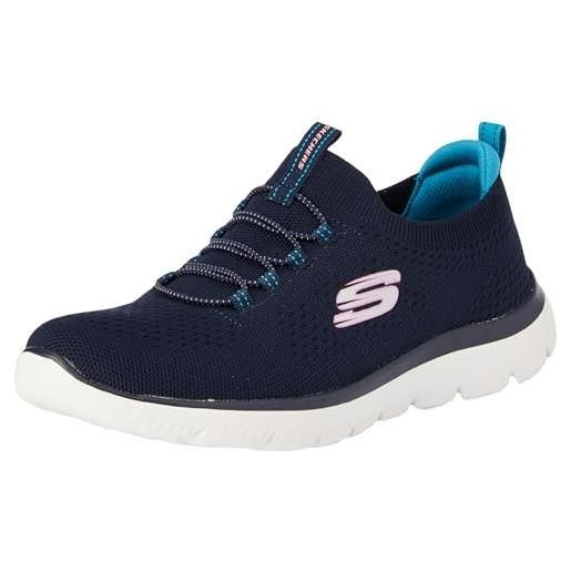 Skechers vertici, scarpe da ginnastica donna, blu navy lavorato a maglia verde acqua rosa, 39 eu