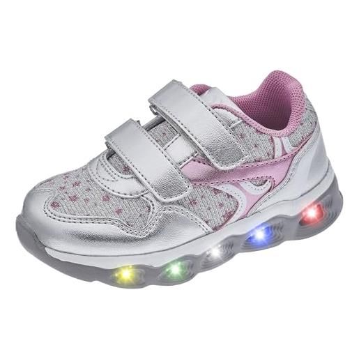 Chicco sneaker con luci nella suola e doppio velcro, unisex - bambini e ragazzi, argento, 26 eu