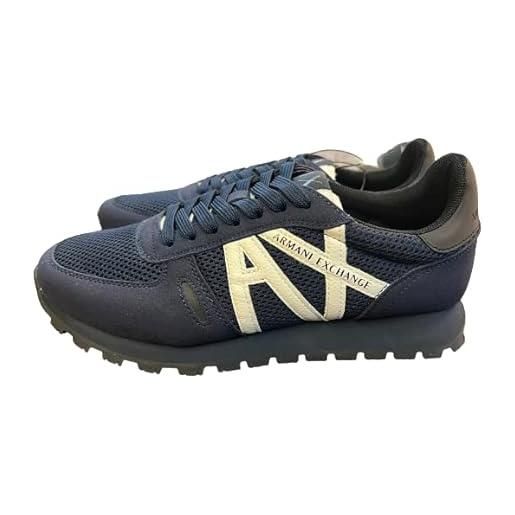 Armani Exchange openwork side, logo a contrasto, inserti in microsuede, scarpe da ginnastica uomo, bianco, 45 eu