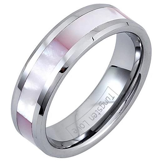 JewelryWe - anello da donna molto lucido, in acciaio tungsteno, larghezza 6 mm, con pochette inclusa (dimensioni anello opzionale), colore: rosa e tungsteno, 70 (22.3), cod. 20000828-w#12.5*