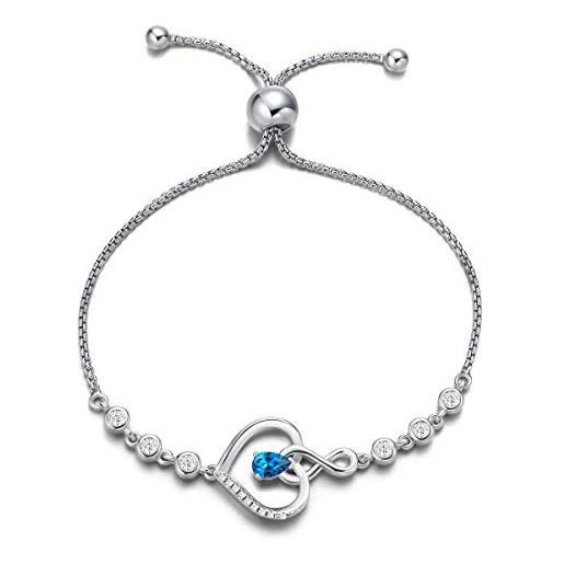 Agvana bracciali da donna, regolabile braccialetto infinity heart in argento sterling 925, pietra portafortuna di dicembre topazio blu bracciale pietra gemma regalo di gioielleria per donna regalo