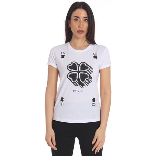 TWINSET t-shirt TWINSET con quadrifoglio e strass, colore bianco