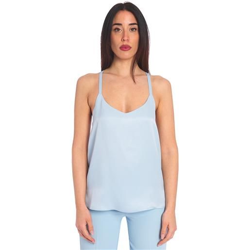 TWINSET top TWINSET in raso con logo, colore azzurro