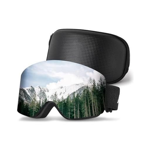 Carfia occhiali da sci per uomo donna maschera da sci otg maschere sci, anti nebbia 100% anti-uv antipolvere antivento