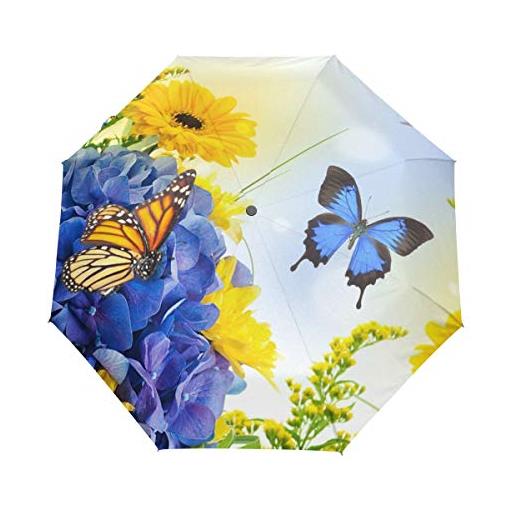 BEUSS farfalla fiore ombrello pieghevole automatico antivento con auto apri chiudi portatile ombrelli per viaggi spiaggia donne bambini ragazzi ragazze