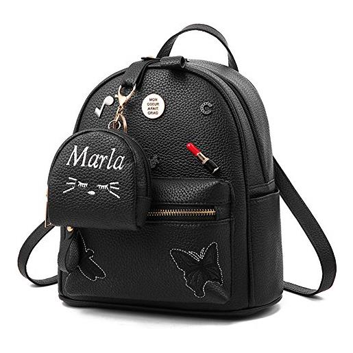 Flada ragazze zaino pu in pelle borse scuola zainetto carino bookbag borsa con piccolo gatto portafoglio nero