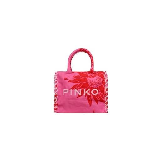 Pinko beach shopping canvas riciclat, borsa donna, nr1 rosa/rosso, lunghezza 38cm