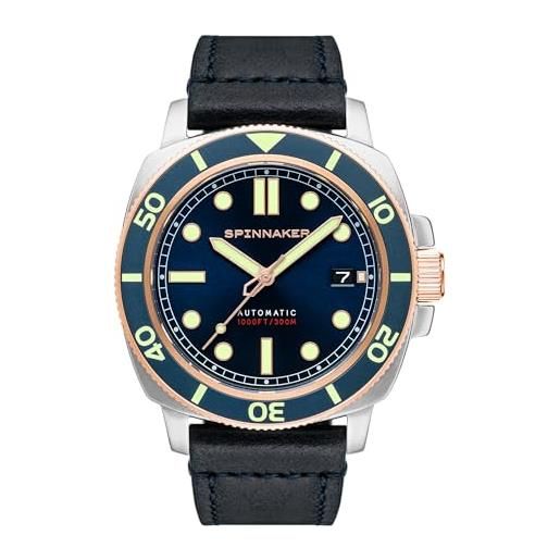 Spinnaker mens 42mm hull diver automatic officer blue 3 hands watch with genuine leather strap sp-5088-05