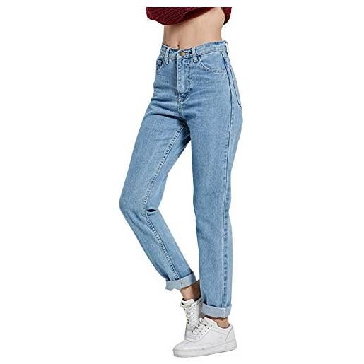 LAEMILIA jeans a vita alta classici da donna vintage boyfriend mom jeans plain straight denim pantaloni, blu scuro, 46
