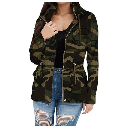 Caxndycing camo - giacca da donna a maniche lunghe, mimetica con bottoni, per autunno e inverno, casual, per strada, camouflage, mimetico, m