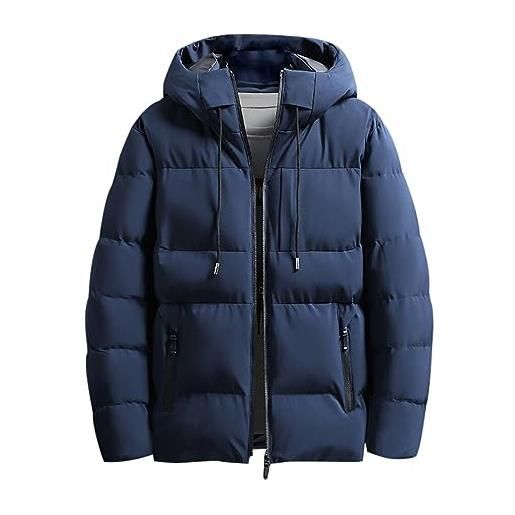 JMEDIC giacca casual da uomo cappotto invernale caldo giacca foderata in lana cappuccio staccabile in cotone giacca marrone piumino 100gr (blue, l)