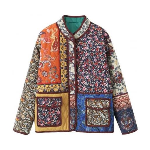 UNeedVog cappotto da donna imbottito di cotone con stampa floreale giacca patchwork leggera in cotone