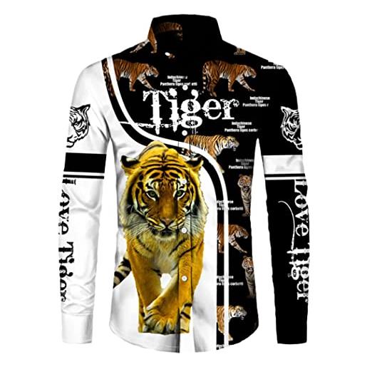 WEGUKRI camicia casual 3d con stampa leone tigre, unisex animale stampato harajuku streetwear bottoni camicia top, colore 8, xl
