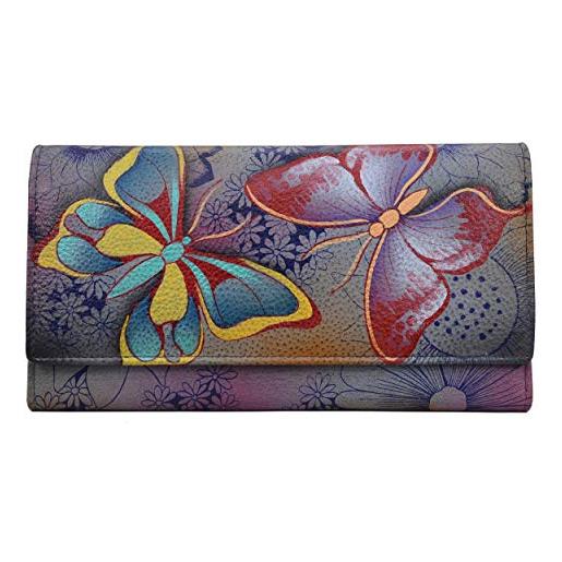 Anna by Anuschka portafoglio da donna in vera pelle dipinta a mano, paradiso delle farfalle, taglia unica