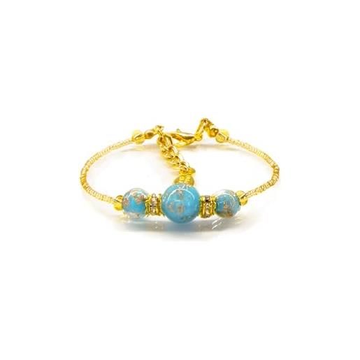 Sospiri Venezia - bracciale da donna con 3 perle di vetro murano, braccialetto originale, gioiello ideale per regalo, made in italy con certificato (celeste)