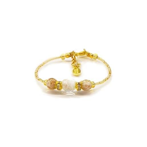 Sospiri Venezia - bracciale da donna con 3 perle di vetro murano, braccialetto originale, gioiello ideale per regalo, made in italy con certificato (bianco)
