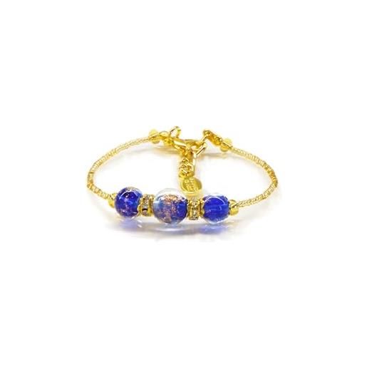 Sospiri Venezia - bracciale da donna con 3 perle di vetro murano, braccialetto originale, gioiello ideale per regalo, made in italy con certificato (blu)