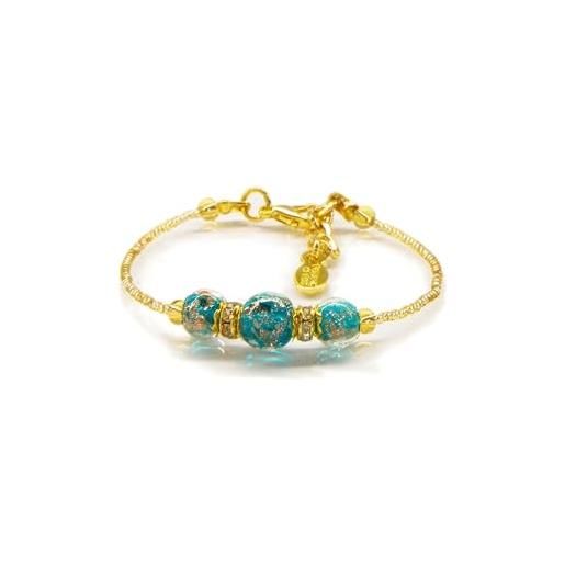 Sospiri Venezia - bracciale da donna con 3 perle di vetro murano, braccialetto originale, gioiello ideale per regalo, made in italy con certificato (verde)