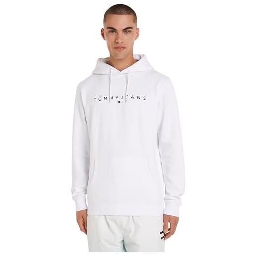 Tommy Jeans tjm reg linear logo hoodie ext dm0dm17985 felpe con cappuccio, bianco (white), s uomo