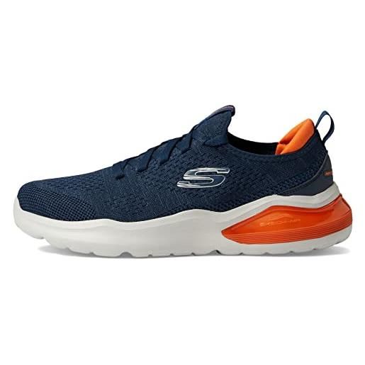 Skechers 232561 nvor, scarpe da ginnastica uomo, bordo arancione sintetico in maglia blu navy, 41 eu