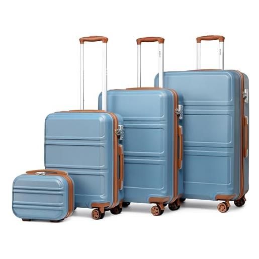 Kono set di 4 valigie da viaggio in abs leggero con 4 ruote girevoli e serratura tsa da 20, 24, 28, valigia + beauty case da 30,5 cm, blu grigiastro, sets of 4